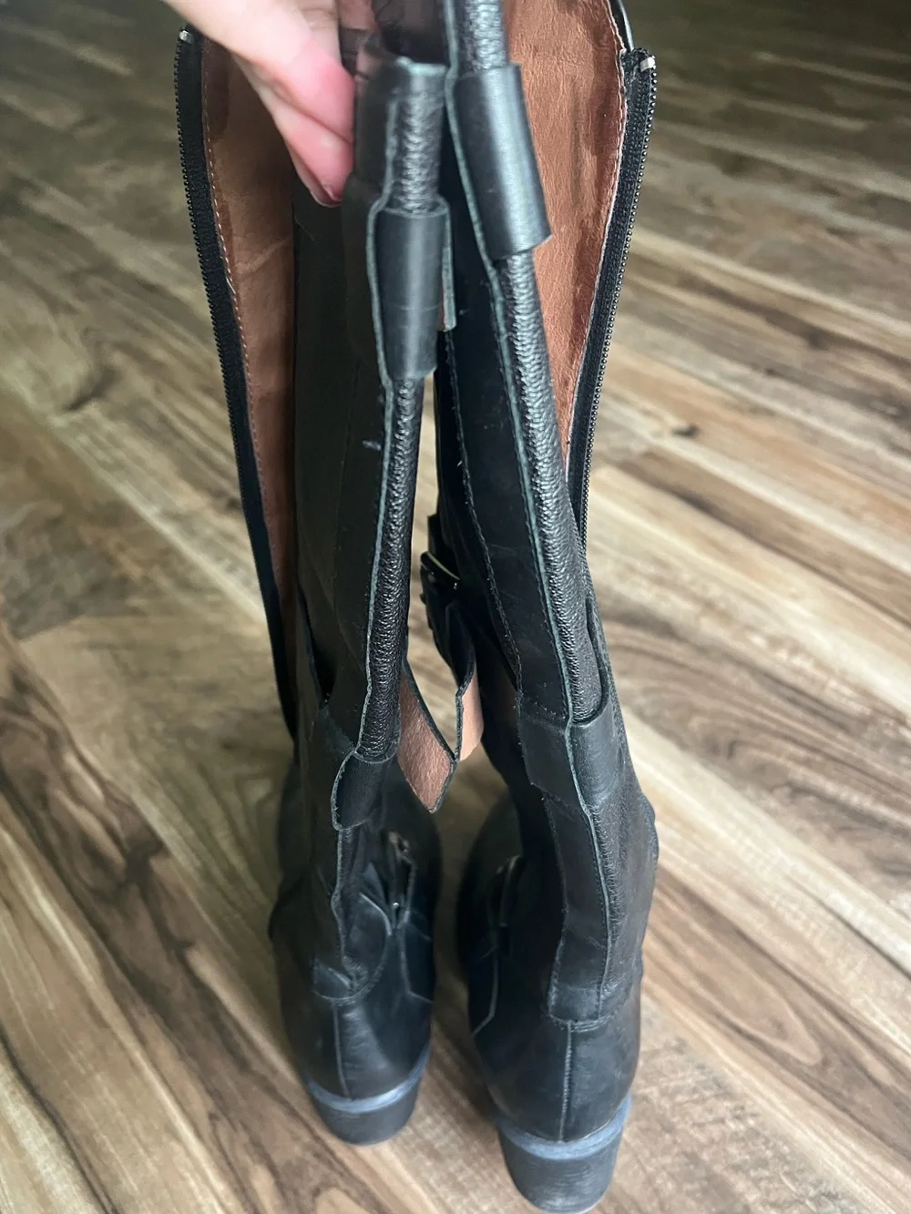 Donald J. Pliner Black Leather Over-the-Knee Buckle Boots